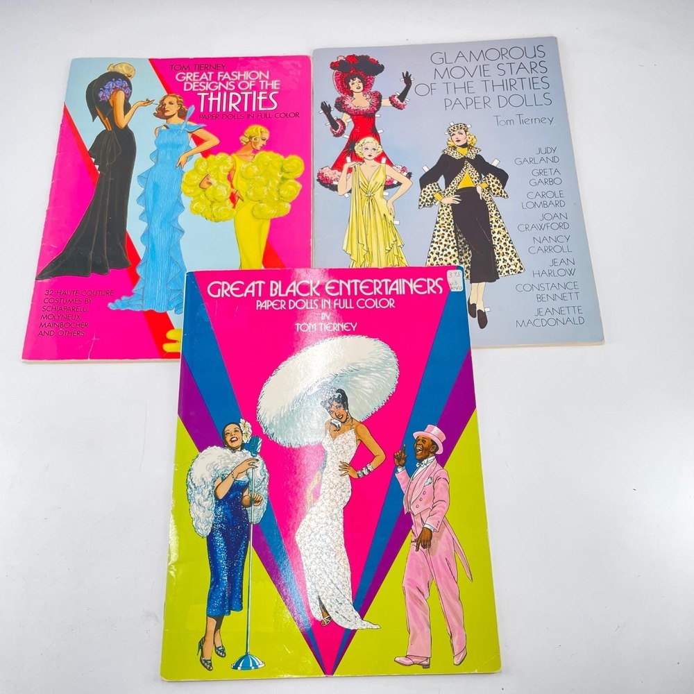 Paper Dolls 3 Book Lot 1930s Fashion Movie Stars Entertainers Tom Tierney Read